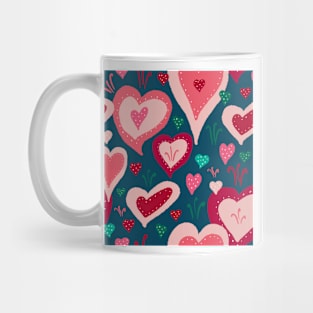 Red Pink Green Hearts with White Dots Mug